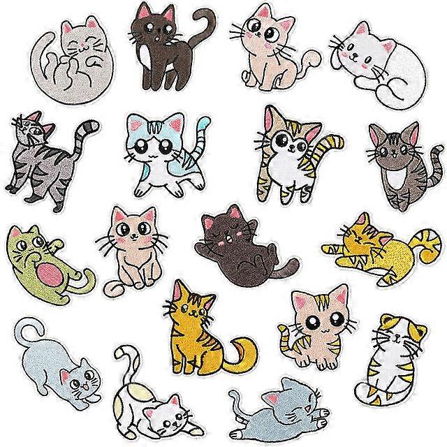 18PCS kitten Embroidered Applique Patches Iron On Patches Cute Funny Patches for Jackets, Hats, Backpacks, JeansClothings