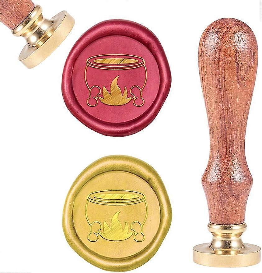 1Set Halloween Wax Seal Stamp Fire Cylinder Sealing Wax Stamp 25mm Removable Brass Head Wood Handle