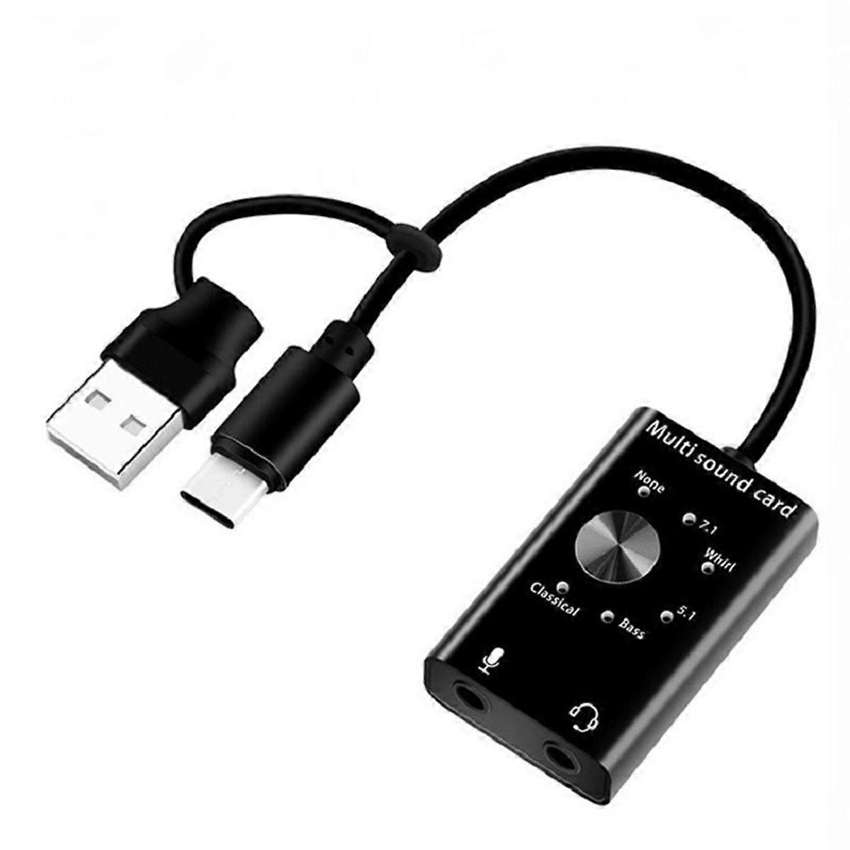 Multi Sound Card USB 2.0 Type C Stereo Microphone Adapter Professional Converter for Laptop Headset