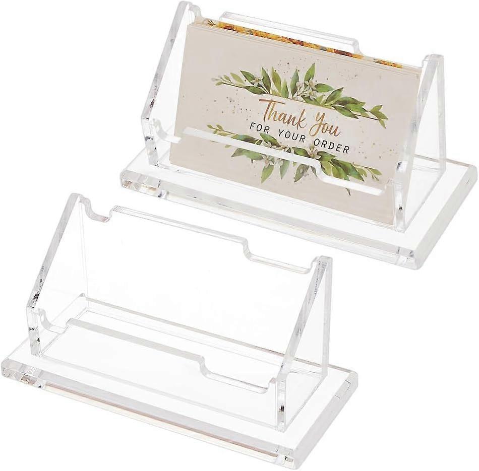 Business Card Holder Clear for Desk 2 Pcs Acrlic Business Name Card Display Stand 4.7*2.1 Inch Modern Horizontal Clear Business Name Card Organizer fo