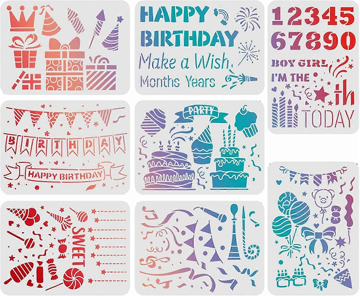 8pcs Bithday Party Drawing Painting Stencils Templates Bithday Theme Templates Decoration Happy Bithday Drawing Stencil