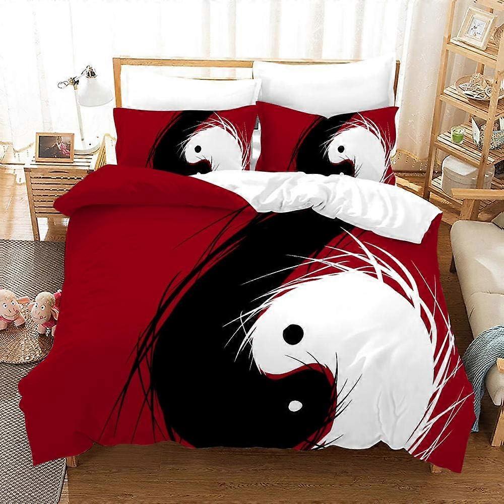 Yin and Yang Bedding Set in Black and White Duvet Cover and Pillowcase, Digital Print D Digital Print Microfiber, Bedding Set Pieces 135*200 CM