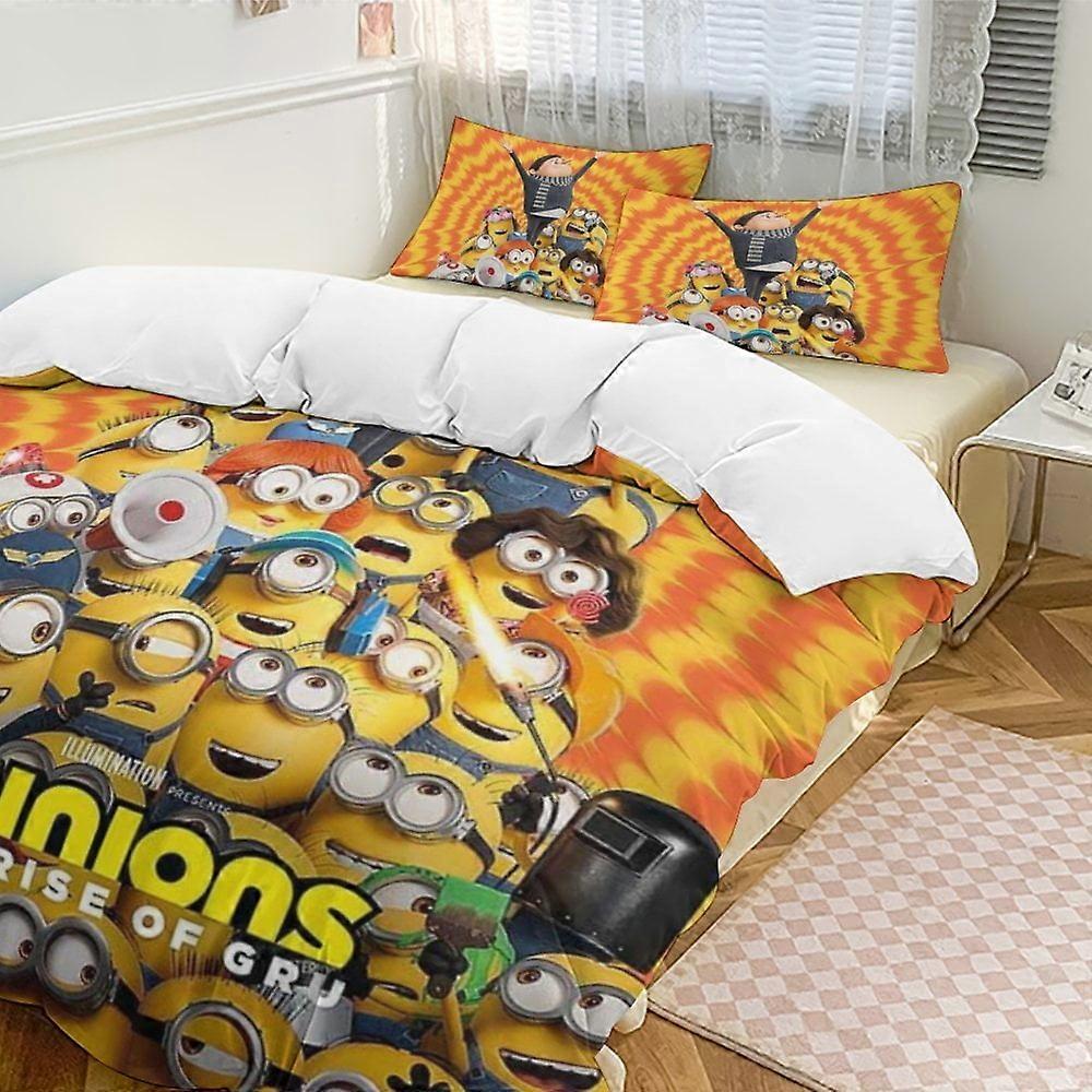 x2 Minion Conjunto de Cama de 3 Peças Quente e Confortável Conjunto de Capa de Edredom Macia com 1 Capa de Edredom e 2 Fronhas para Quarto b2