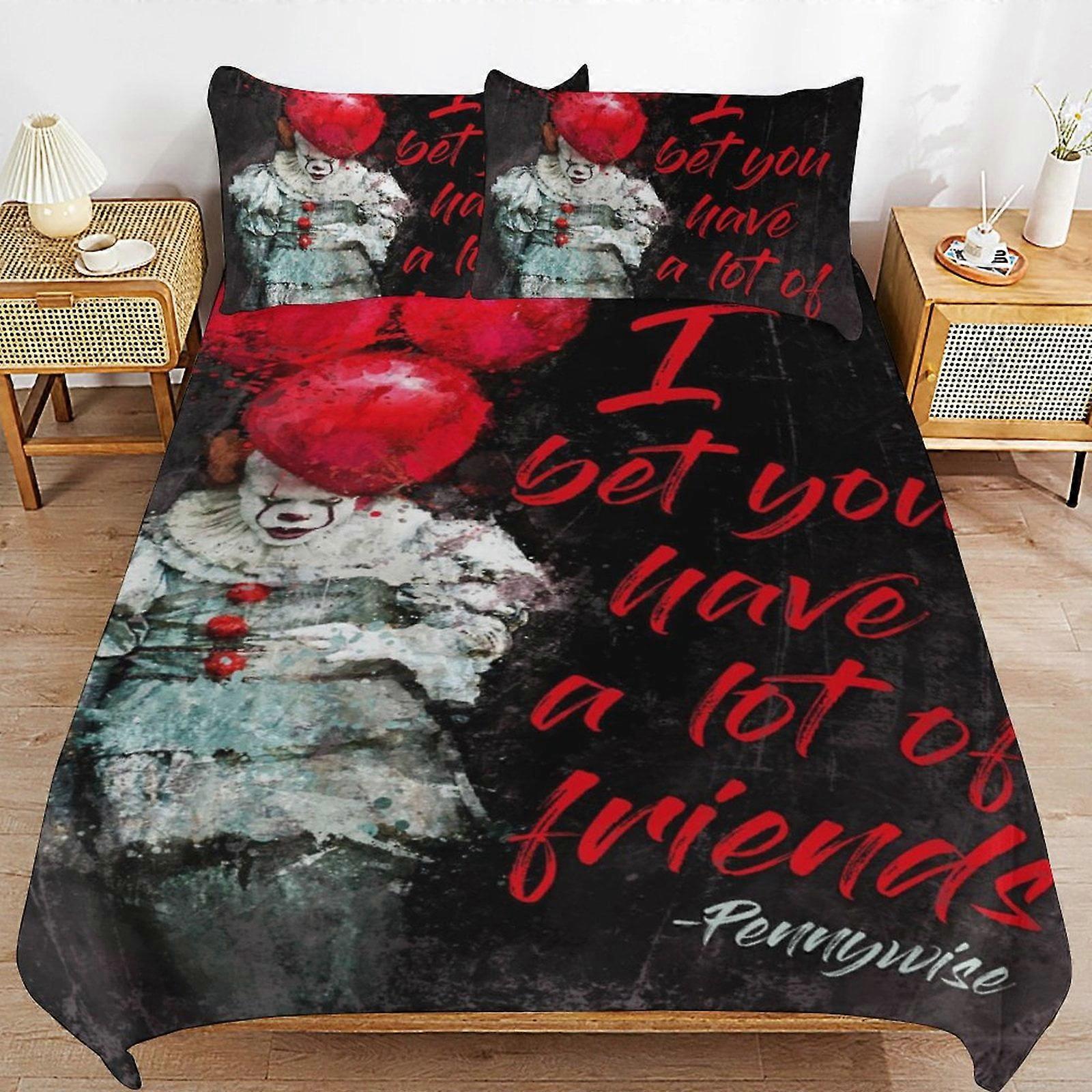 c341 Pennywise Conjunto de Cama Capa de Edredão Confortável e Leve Cartoon Roupa de Cama 3 Peças Conjunto de Cama Twin (1 Capa de Edredão e 2 Fronha) hn924