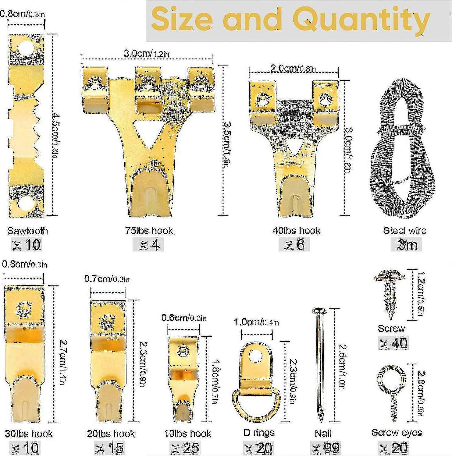 Frame Hook Set With Screws, Stable And Durable (250 Pieces)