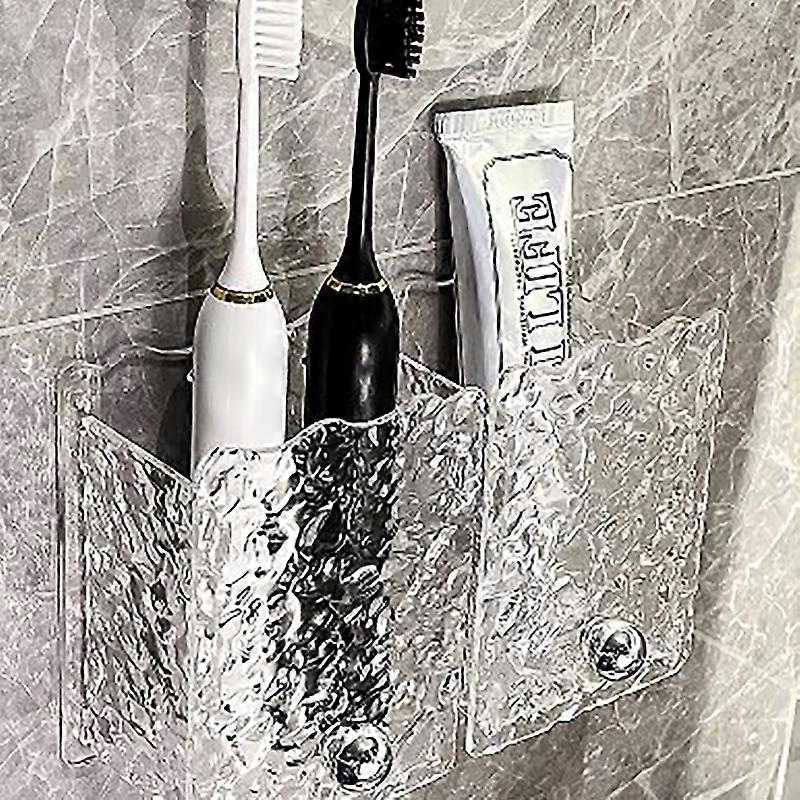 Punch-Free Toothpaste Holder Wall Mounted Makeup Brush Organizer Storage Rack Bathroom Storage Box Drain Box