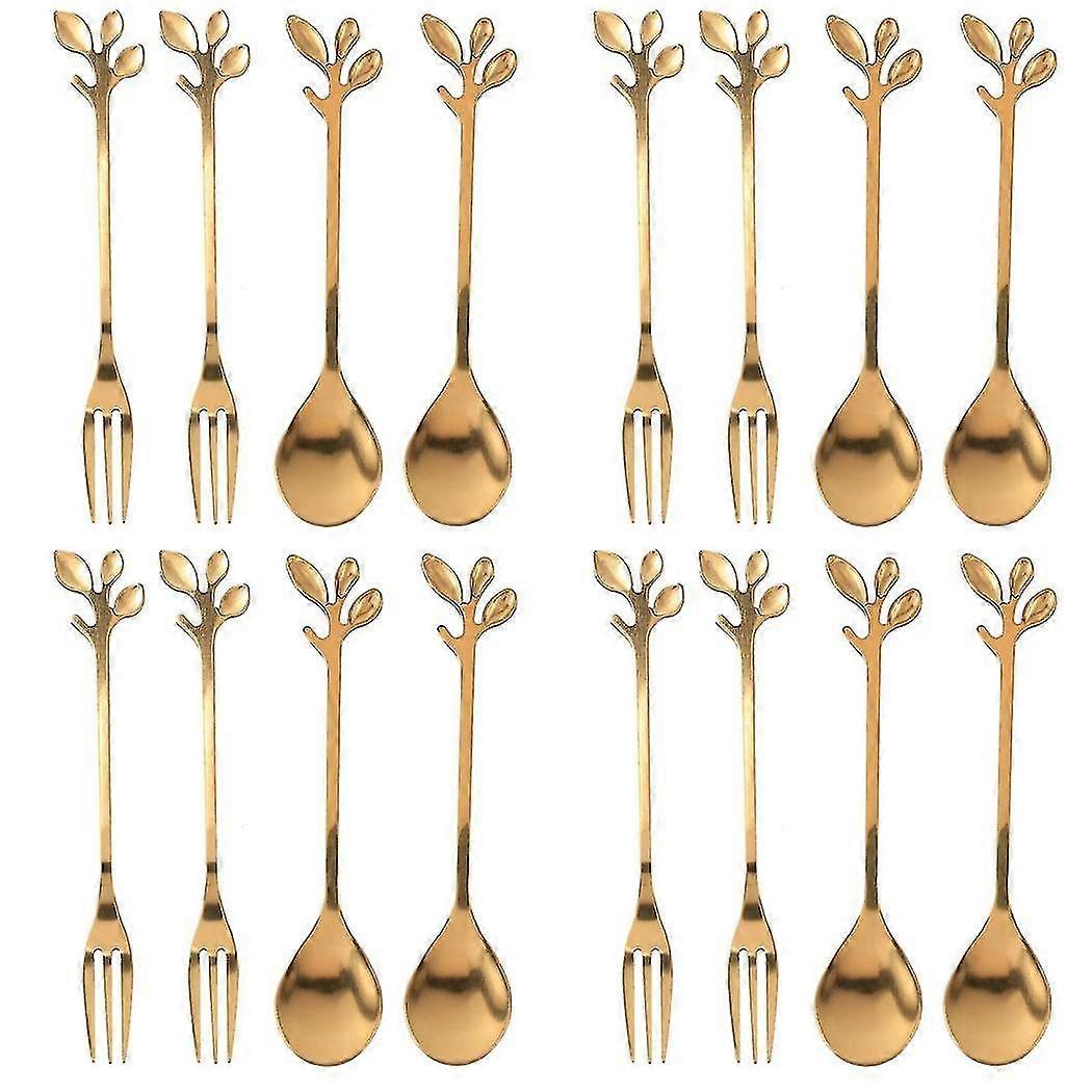 Tableware Leaf Spoon Fork,16 Pack(8 Spoons 8 Forks) Espresso Spond Appetizer