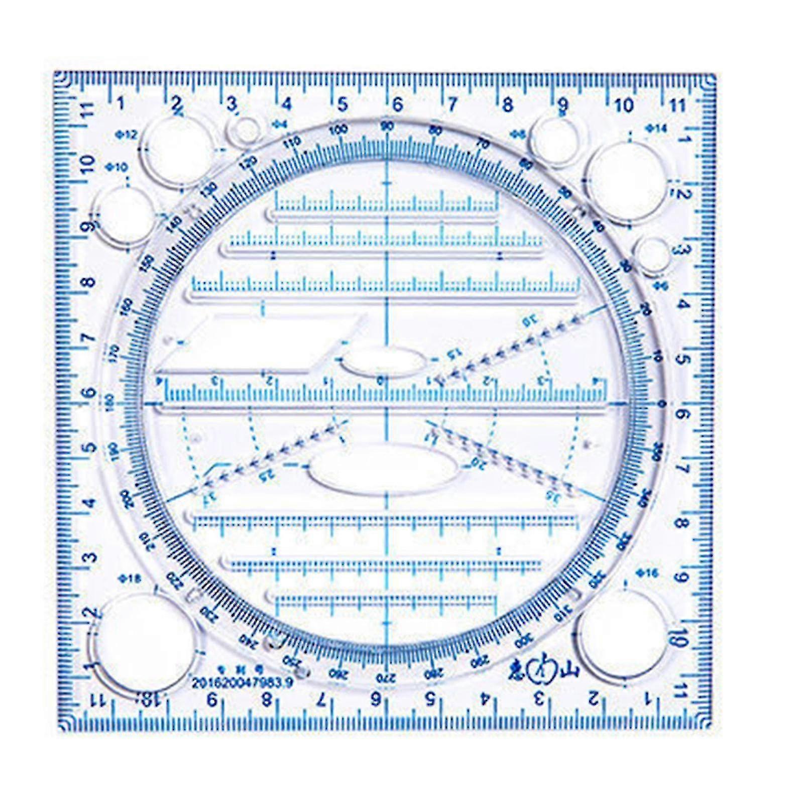 Multifunctional Geometric Ruler Geometric Drawing Template Measuring Tool For School-round Blue