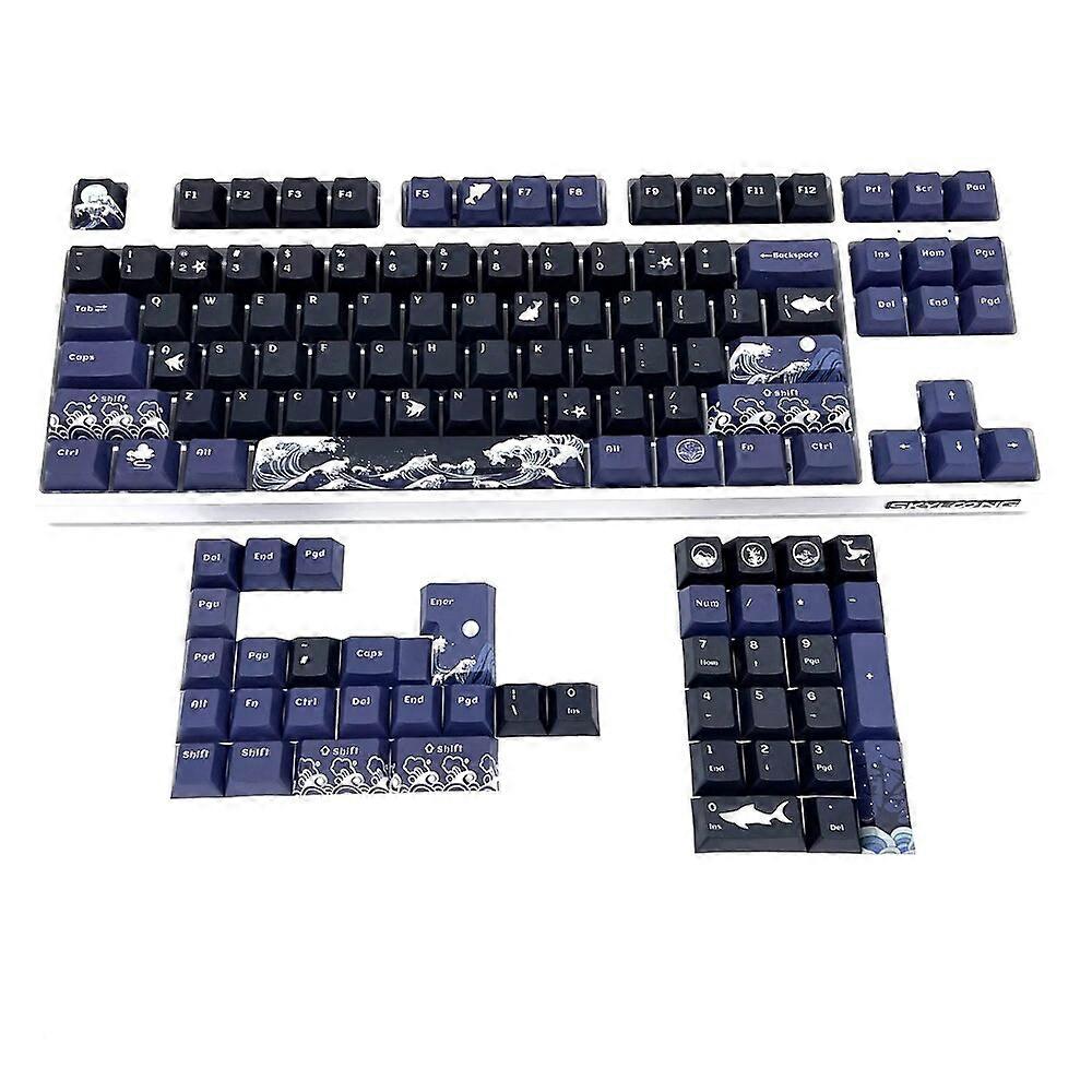 129 Keys Coral Sea Keycaps Black English Cherry Profile PBT Dye Sublimation Mechanical Keyboard Keycap For MX Switch 1.75U Shift