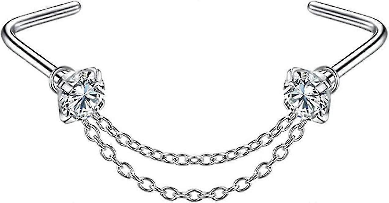 2 Pieces Indian Nose Ring Double Layer Nose Chain Piercing Heart Chain Nose Studs Hypoallergenic Diamond Nose Studs Jewelry Suitable For Women,girls