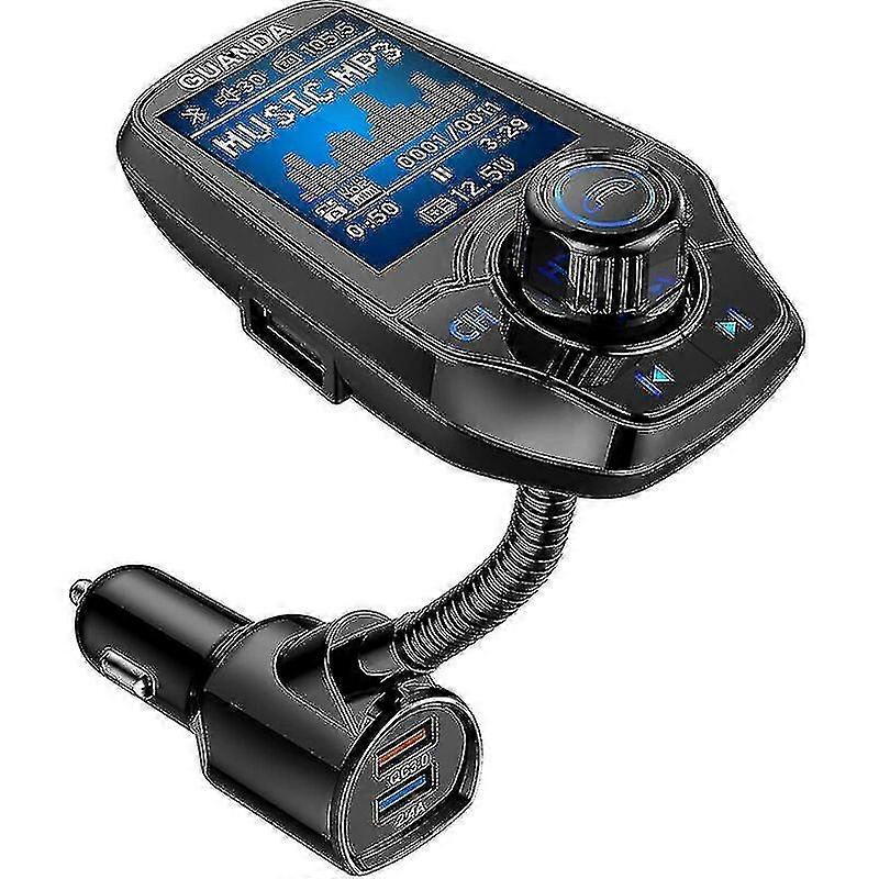 Car Bluetooth Fm Transmitter With 1.8" Color Screen, Mp3 Player Kit, Car Transmitter Adapter, Aux Input And Output, 2 Usb Ports, Hands-free Calls, Sd/