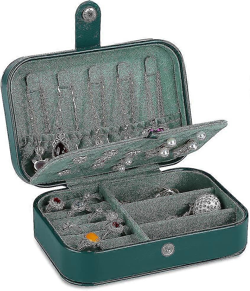 Κιβώτιο κοσμήματος, pu δέρμα μικρή φορητή περίπτωση ταξιδιού, 2 κιβώτια κατόχων αποθήκευσης επίδειξης διοργανωτές στρωμάτων για τα δαχτυλίδια, σκουλαρίκια, περιδέρες, βραχιόλια (πράσινο)