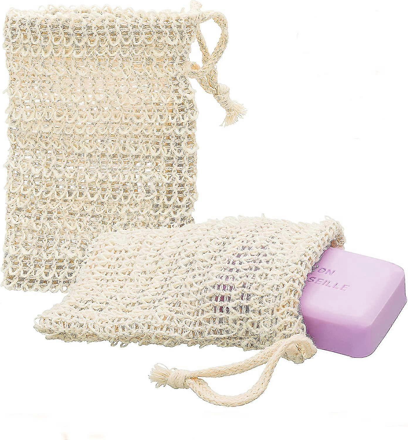 2x Sisal Soap Bag Natural Soap Net Soap Bag Soap Sponge 14cm X 9cm