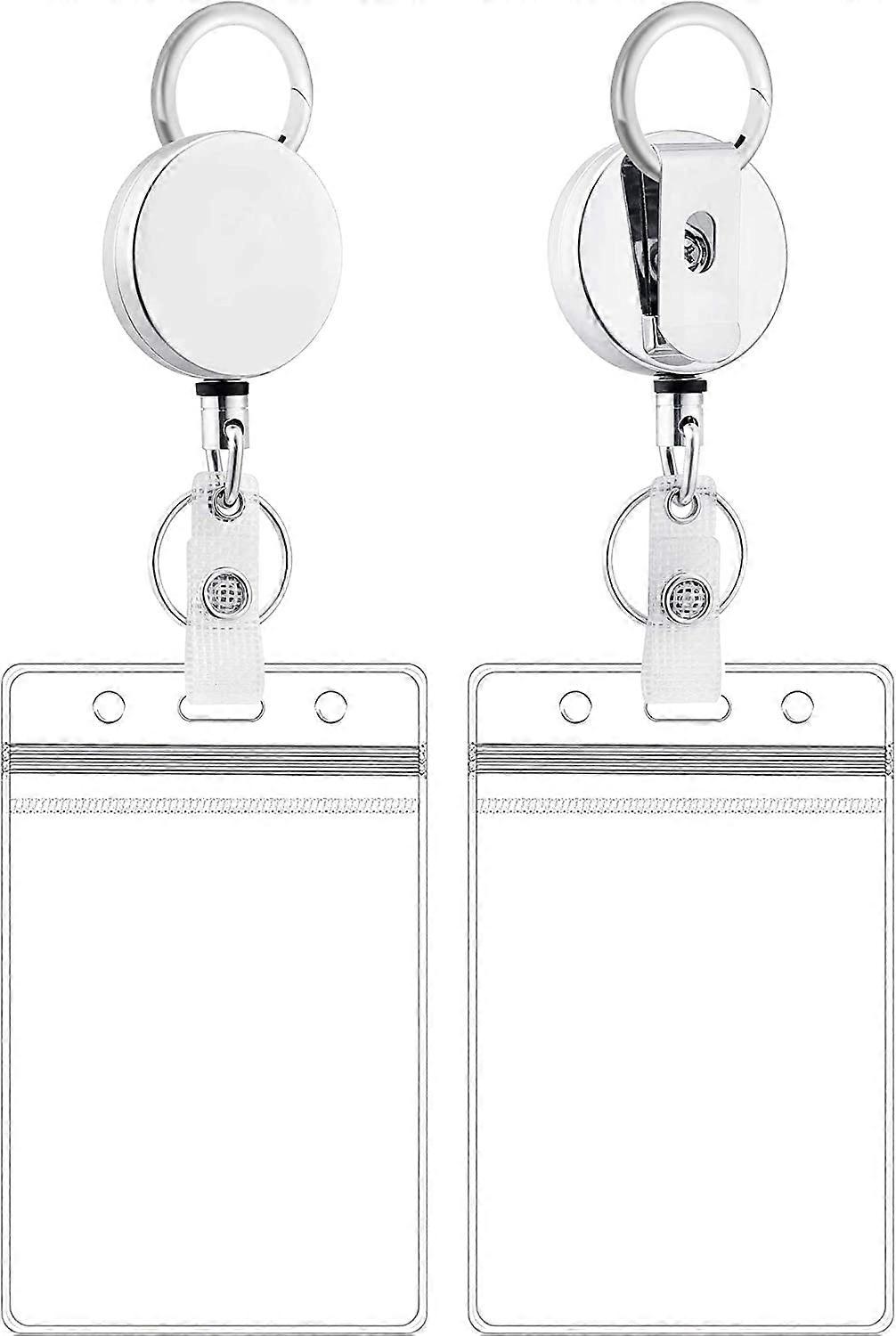 Plastic ID Holder with Retractable Reel Set, Vertical Badge Holder with Reel Holder, Heavy Duty Retractable Key Ring with Wire Cord for ID Pass Key Ri