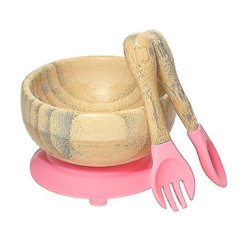 Bamboo Children Dining Set Spoon Fork And Bow With Suction Plate Tableware Set