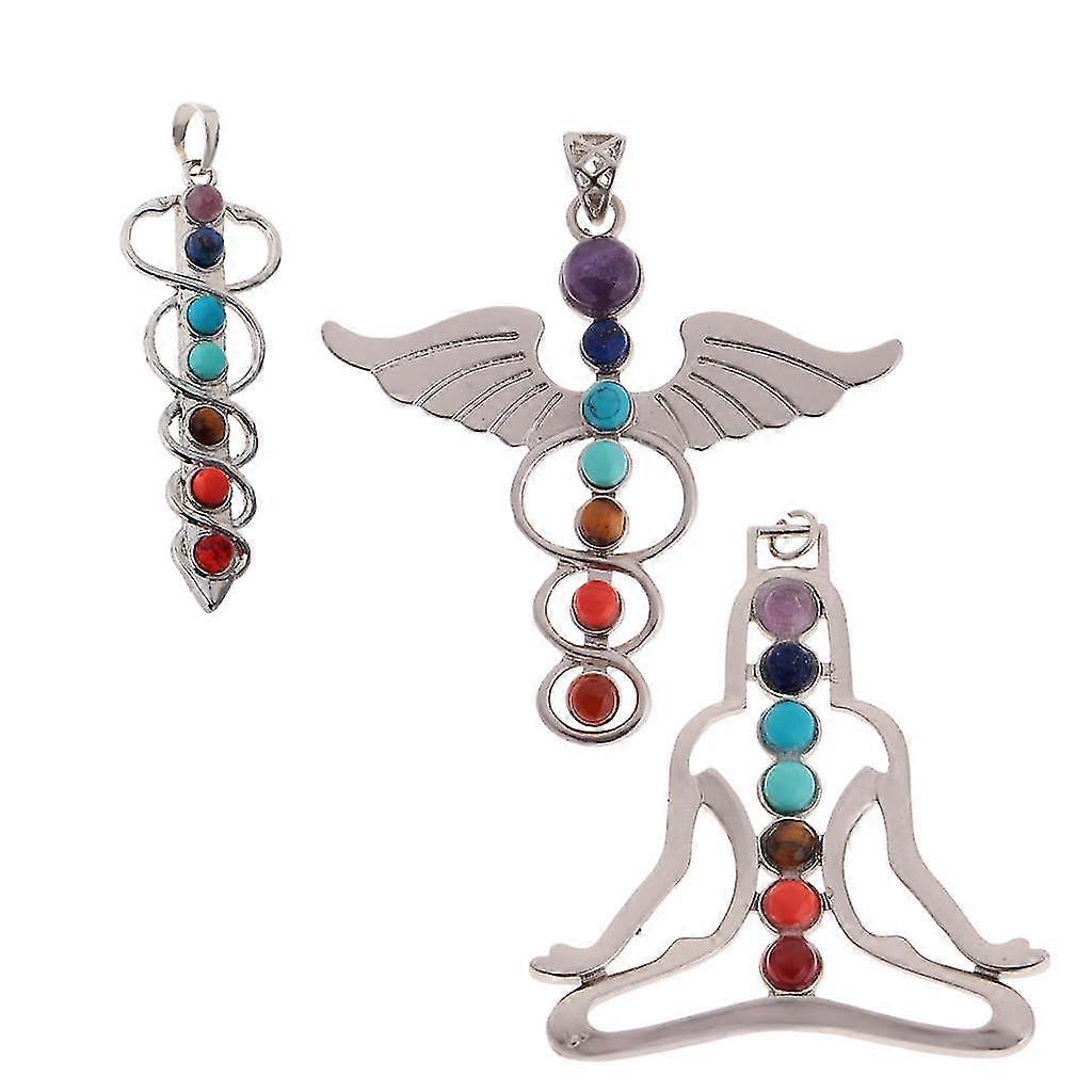 3 Pieces 7 Colorful Gemstone Beads Pendant For Necklace