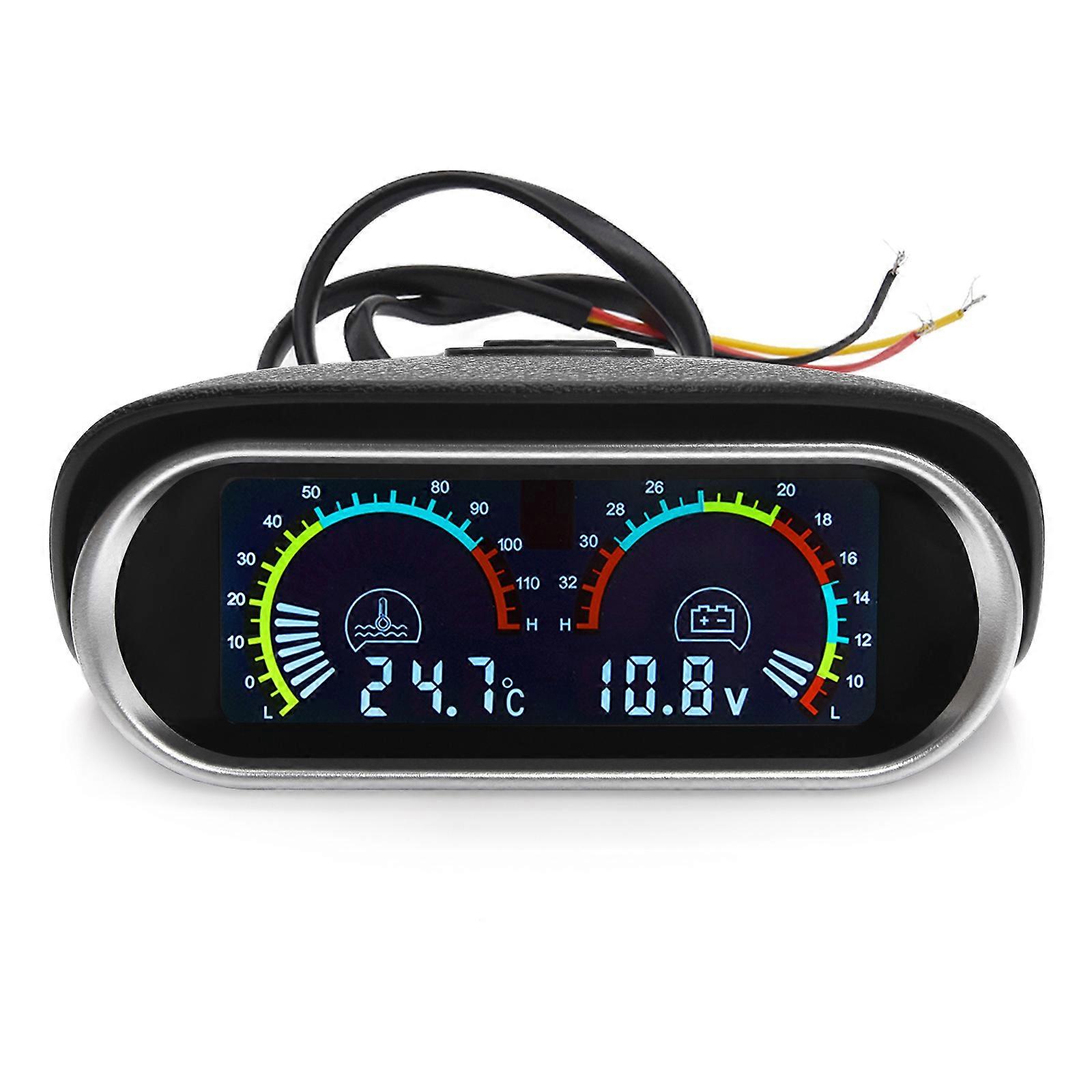 Digitálny ukazovateľ teploty 12V / 24V LCD do auta Digitálny ukazovateľ teploty vody 2 v 1 + napäťomery so spojovacím potrubným adaptérom 1/8NPT