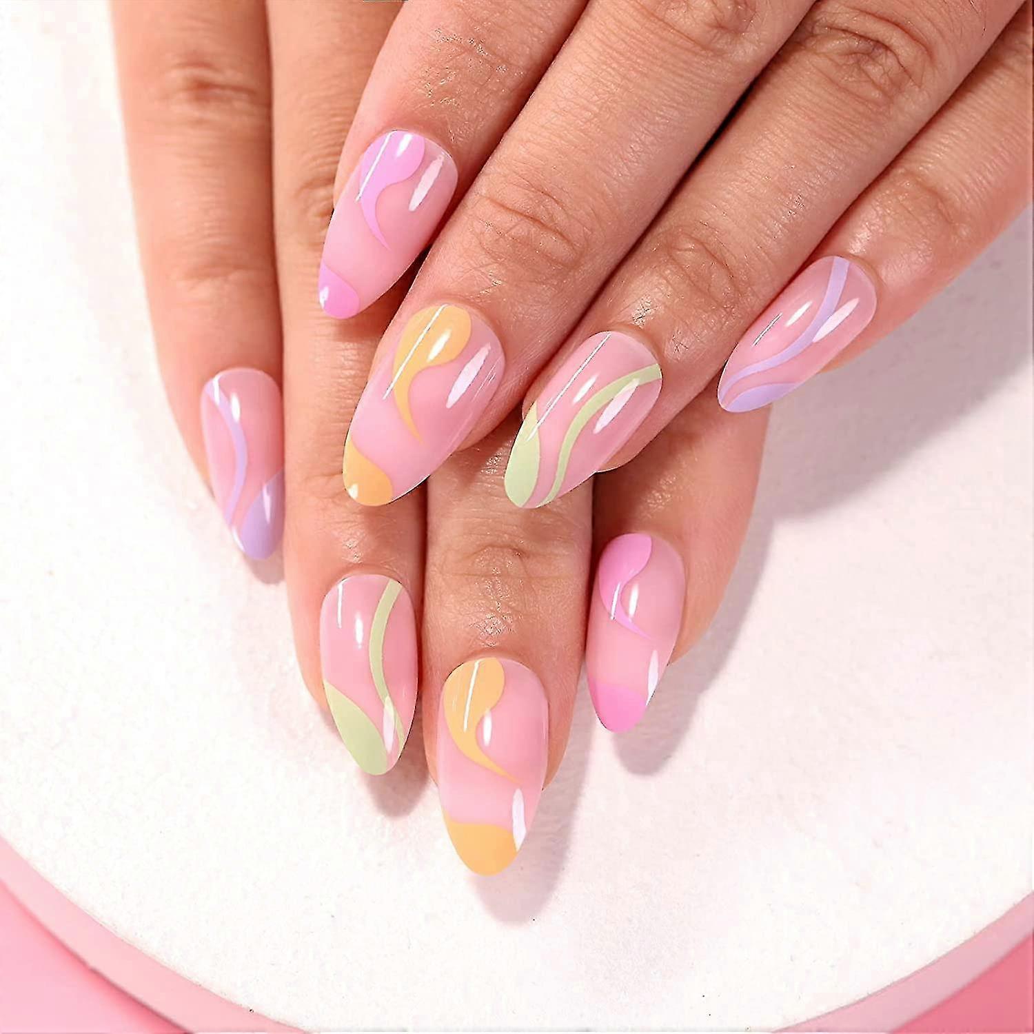 Tryck på falska naglar, 24sfalse naglar, återanvändbara, perfekta för kvinnor flickor