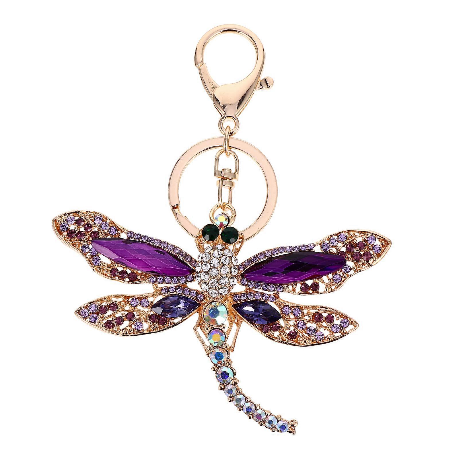 1Pc Creative Dragonfly Keychain Zinc Alloy Keychain Rhinestone Inlaid Keyring