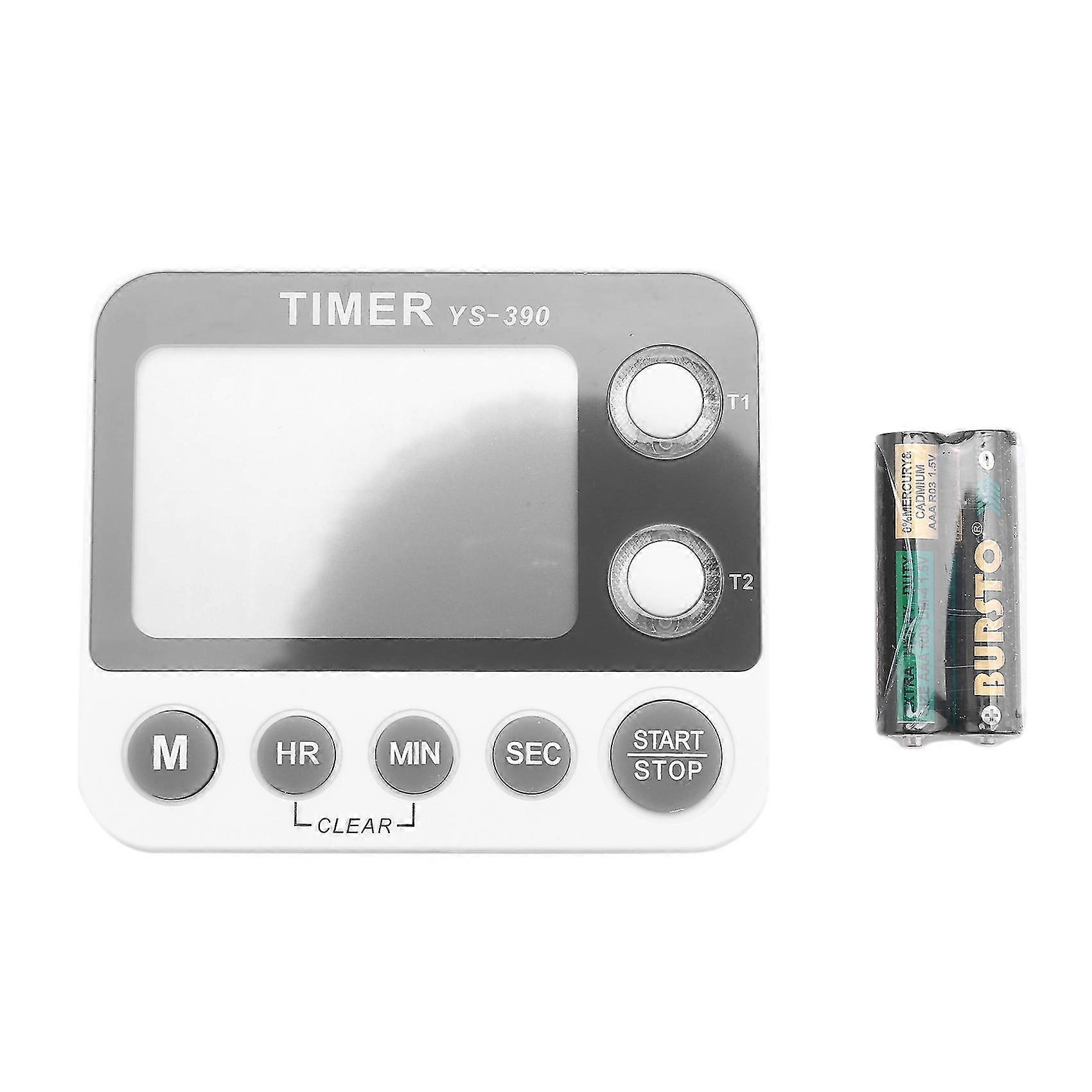 White Gray -390 Digital Double Kitchen Timer, Cooking Timer, Stopwatch, Large Display, Adjustable