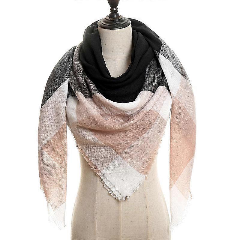 Womens Warm Scarf Square Shawls Infinity Scarves Stripe Plaid Rough Surface6#