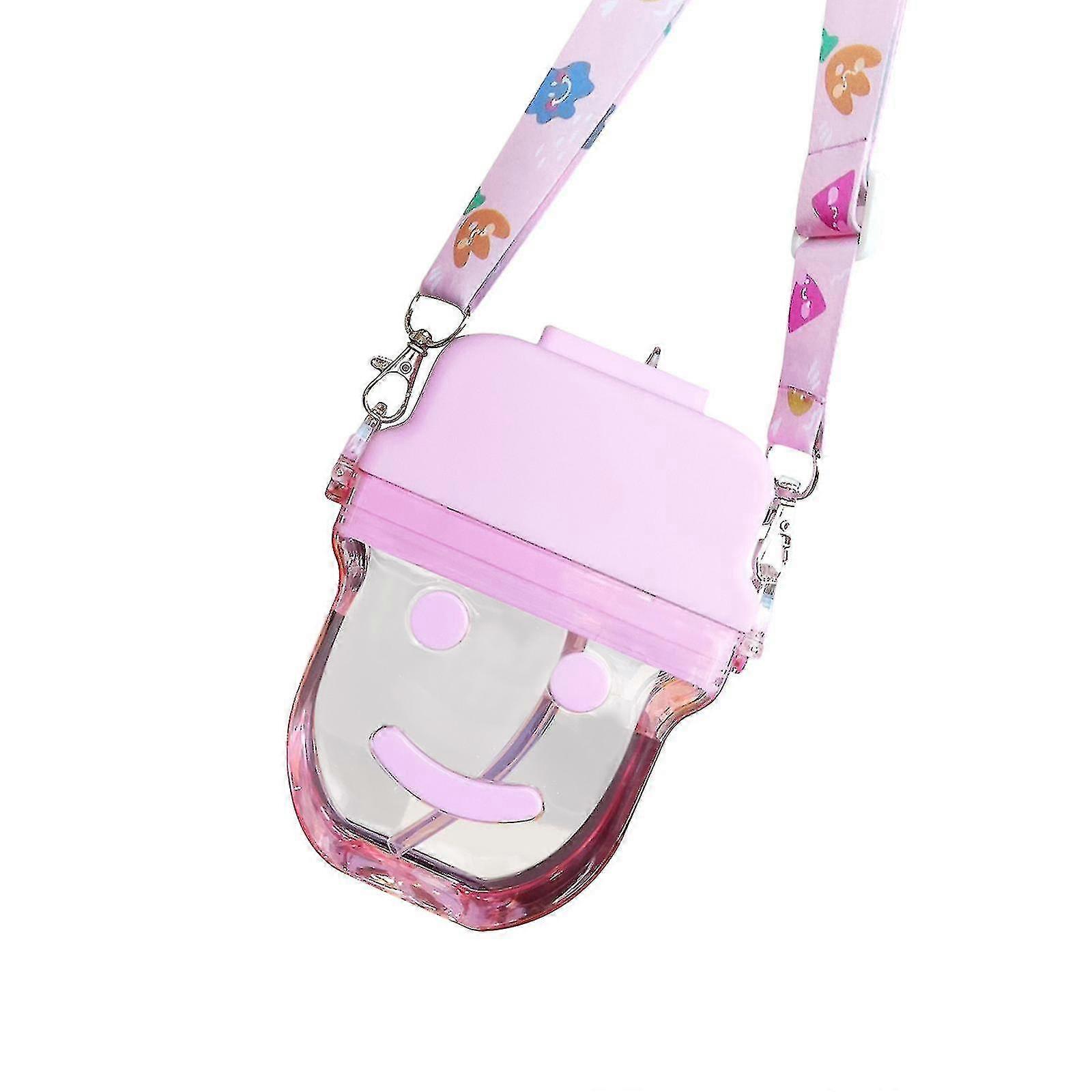 ラブリーウォーターボトルストローリークプルーフプラスチックショルダーストラップ飲み釜