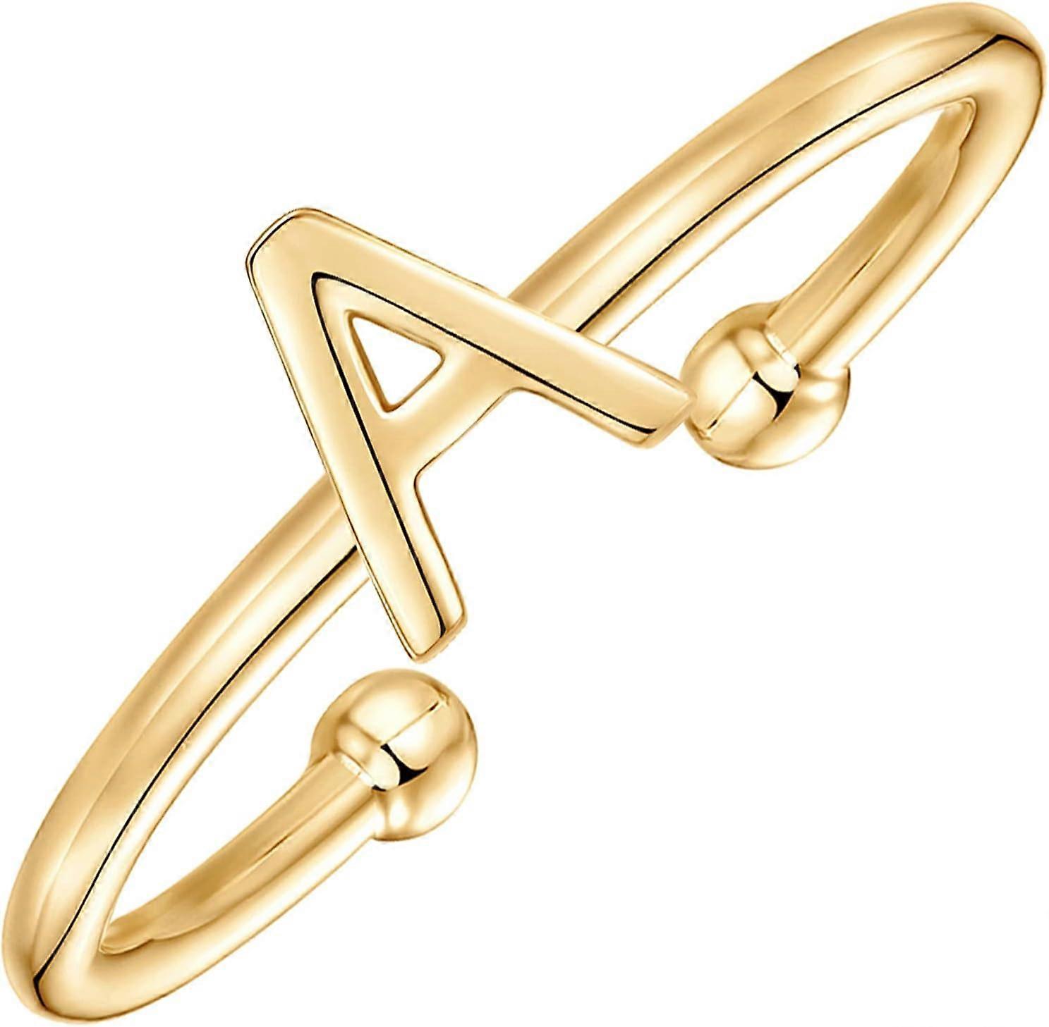 14K Gold Plated Initial Adjustable Ring | Womens Initial Ring | Fasion Ring Women