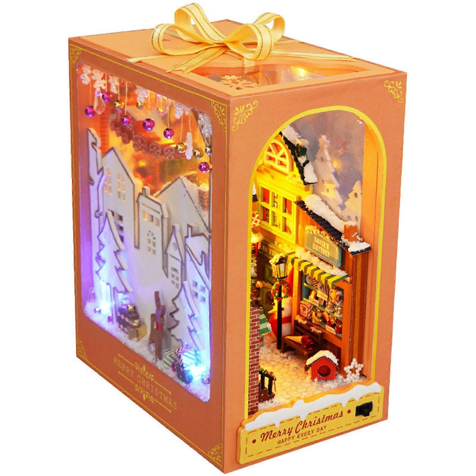 3D DIY Book Nook Kit 3D Wooden Puzzle Bookshelf Decor with LED Light DIY Model