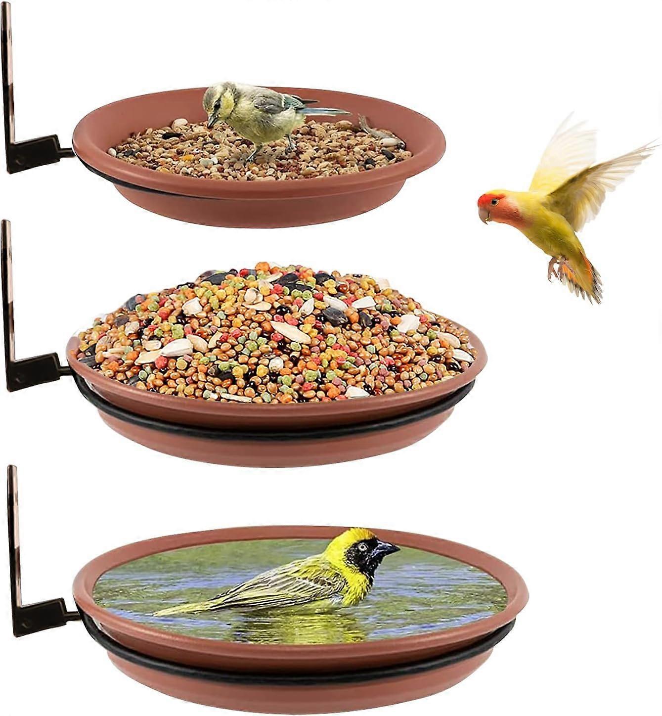 3PCS Wall Mounted Bird Feeder & Bird Bath for Garden Fence Bird Feeder Tray Installed on Trees Balcony Outdoor Walls Window Deck Attracting Wild Birds