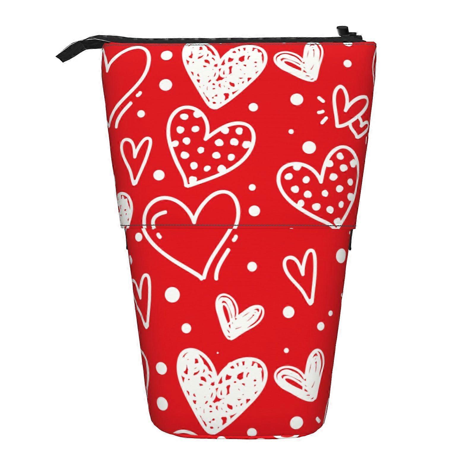 عيد الحب الحب القلب قلمة الوقوف حقيبة قلم رصاص تلسكوبي حقيبة مقلمة مع سحاب حقيبة مكياج محمولة 1