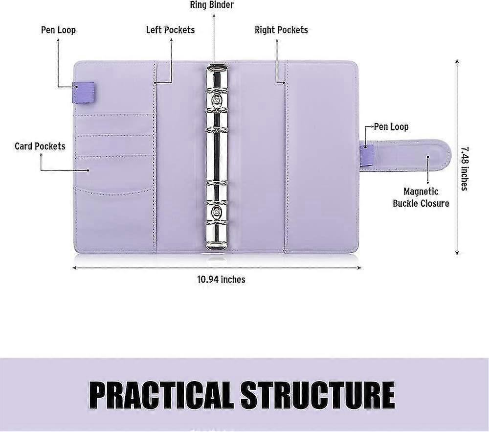 A6 Pu Leather Notebook Binder, For Money Saving Envelopes Organizer Storing