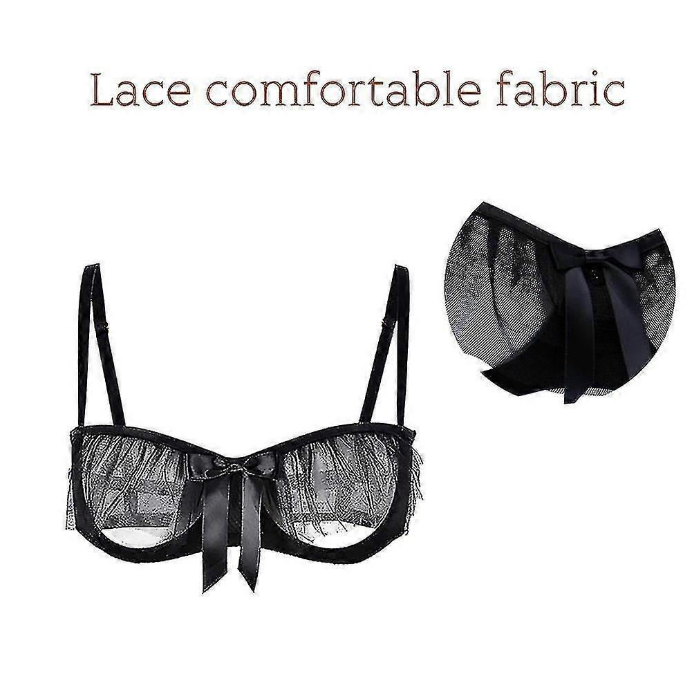 Sexy Mesh See-through Bra Set Underwire Half Support Bra Banmo