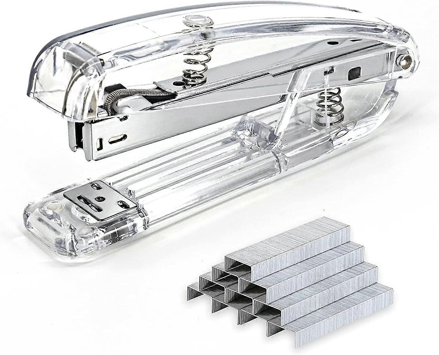 Office Stapler,Transparent Spring Powered Desktop Stapler  - Silver