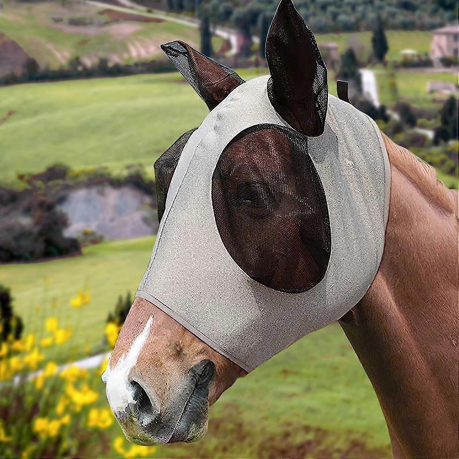 Horse Mask Fly Mask with Ears for Protecting from UV and Fly, Comfortable & Stretchable Suitable for Most Large Horses