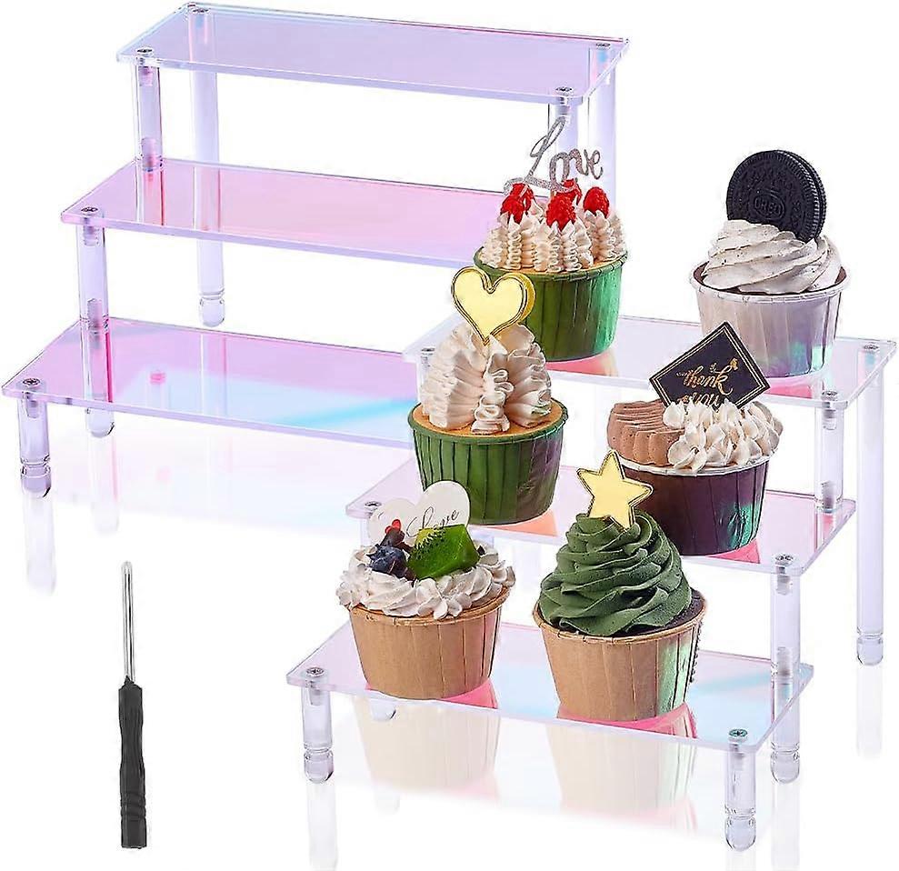 2 Sets Acrylic Display Risers 3 Tier Iridescent Display Risers with Screwdriver Colorful Tiered Display Stand Risers 8.6x7.8x5.9 inch Removable Acryli
