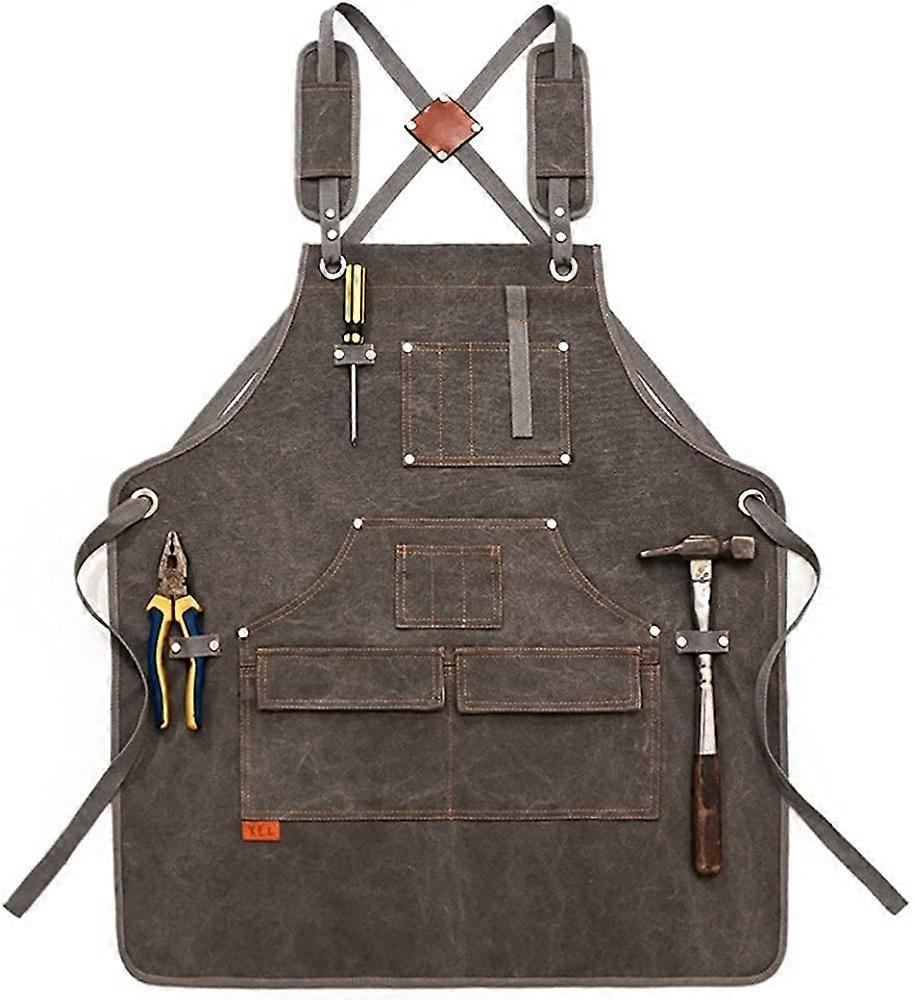 Work Apron - Adjustable Cross Straps with Pockets can be Used for Woodworking Welding Gardening Tools Machinery and More.