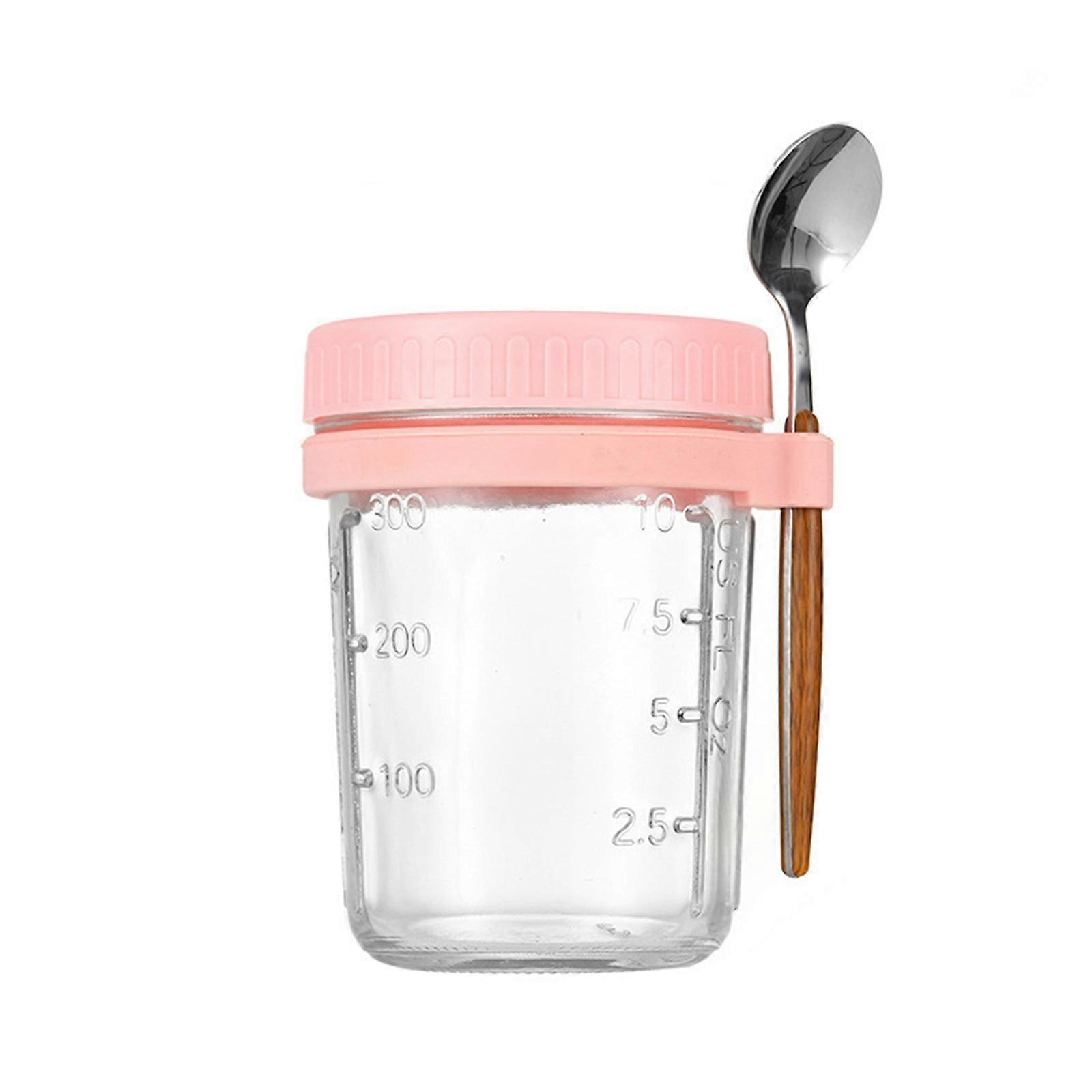 Glass Overnight Oats Jars with Lids - 350ml Overnight Oats Jar with Spoons & Airtight Colourful Plastic Lids, Food-Safe Breakfast Pots for Yogurt,50% 