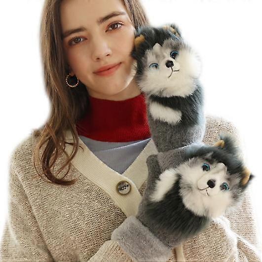 Vinterhandske 3D Fluffig Tecknad Djur Termiska Vantar Stickade Handskar