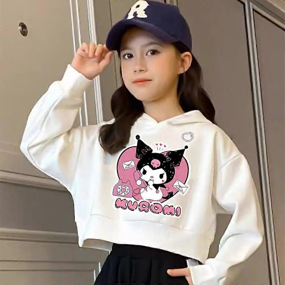 Sanrio Kuromi Girls Cropped Hoodie Kids Sweatshirt Anime Cartoon