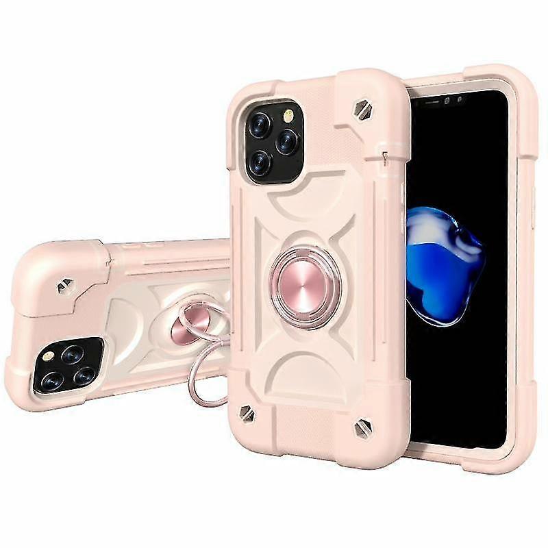 For Iphone 12 / 12 Pro Shockproof Silicone + Pc Protective Case With Dual-ring Holder