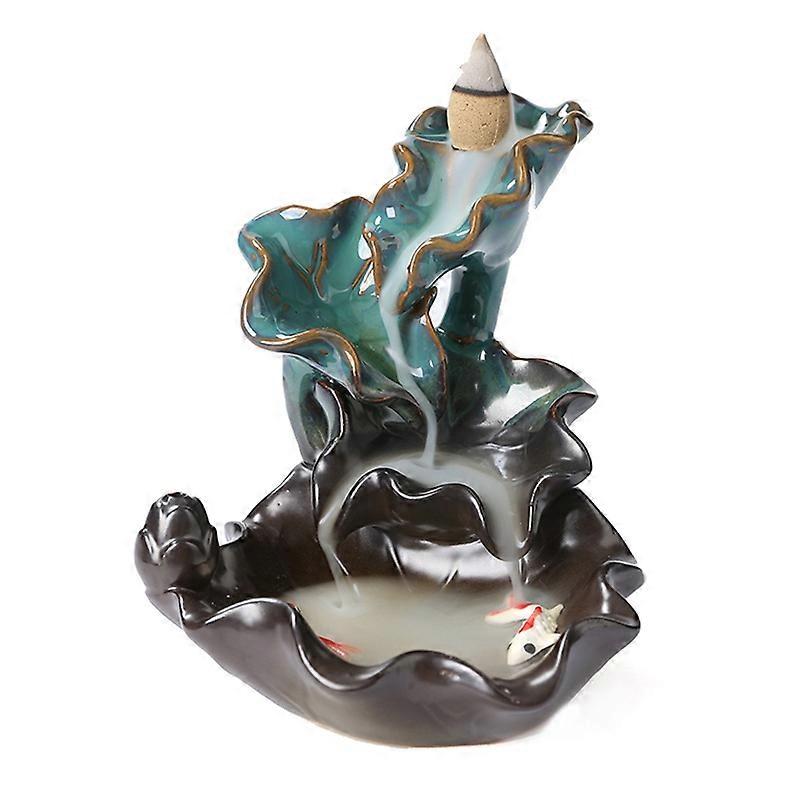 Lotus Leaf Design Backflow Incense Burner Two-way Use Ceramic Traditional Incense Holder for Table