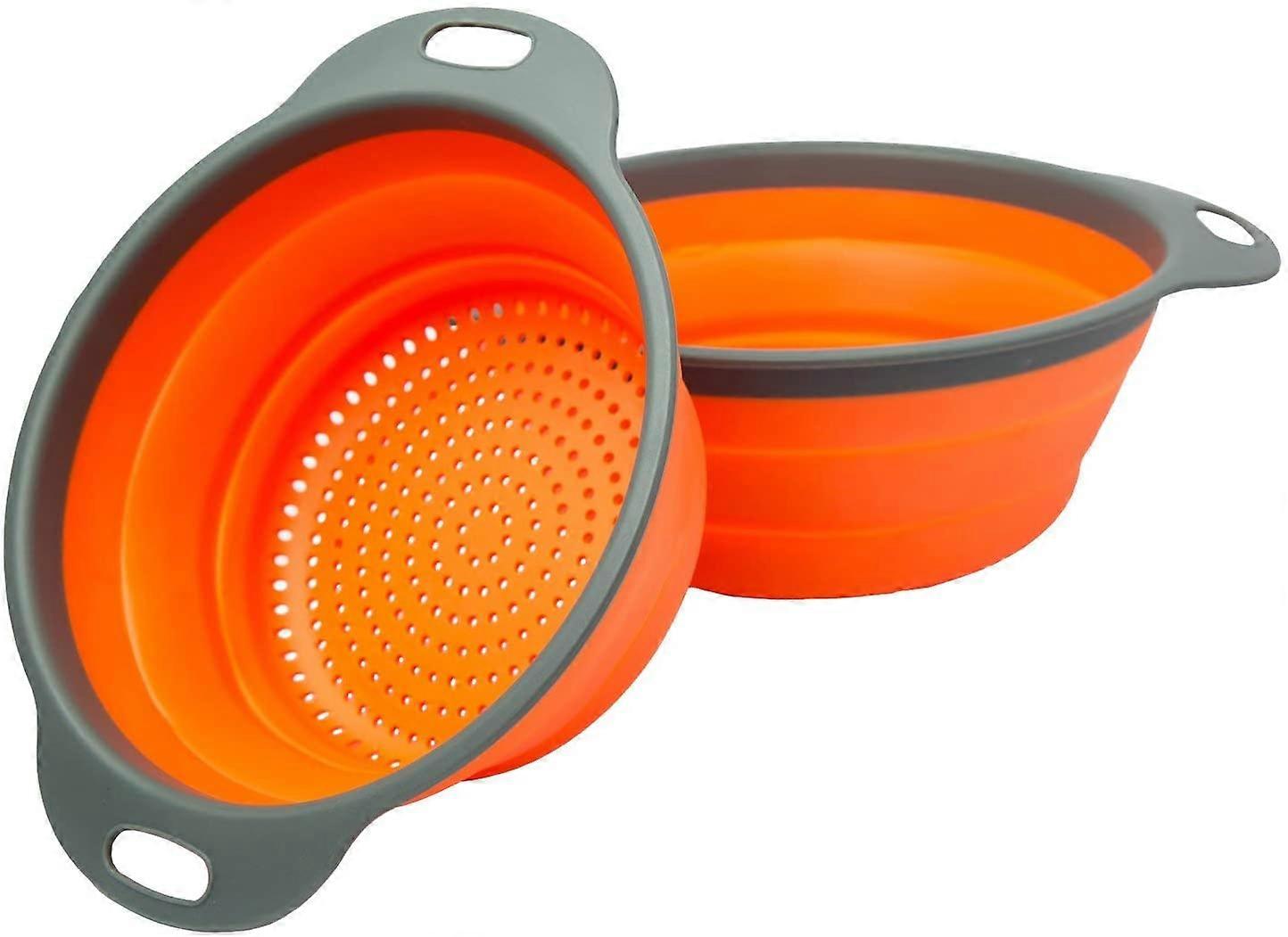Colander Set - 2 Collapsible Colanders (Strainers) Set by Comfify - Includes 2 Folding Strainers Sizes 8" - 2 Quart and 9.5" - 3 Orange and Grey