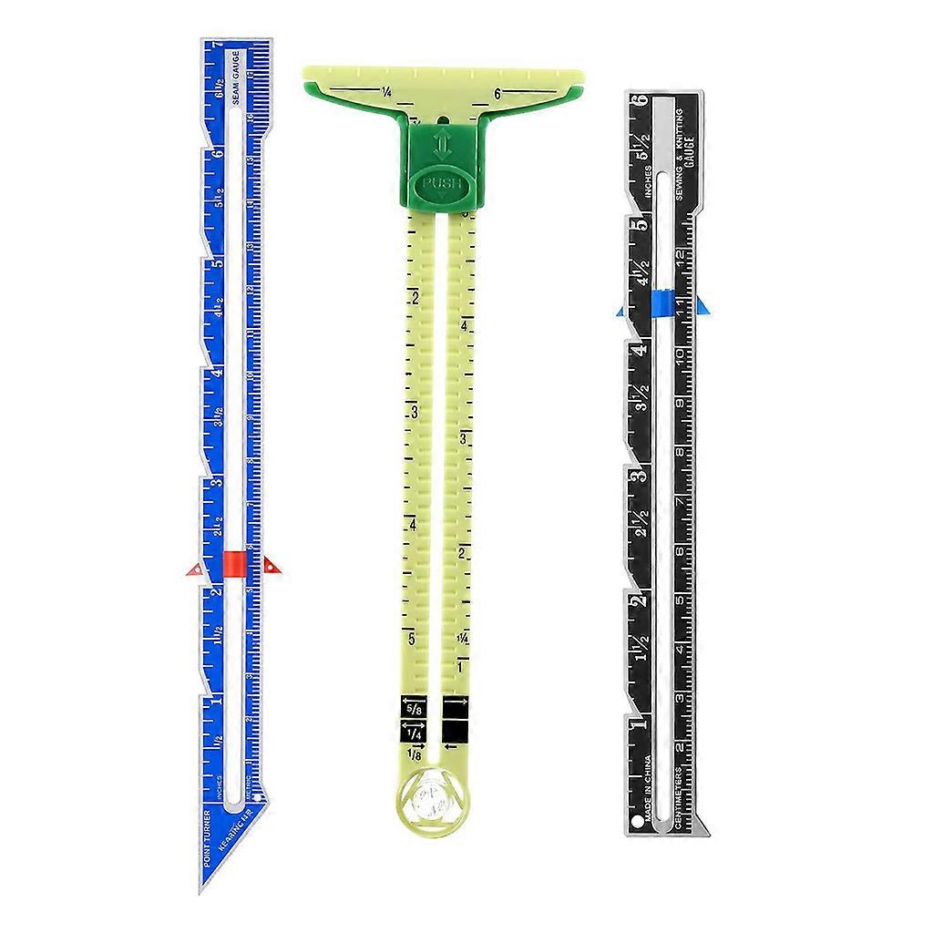 3 Stück Gleitmaß Messung Nähwerkzeug Set Messen Nähmaß 5-in-1 T-förmiges Gleitmaß Lineal Stoff Quilting Lineal für Anfänger Stricken