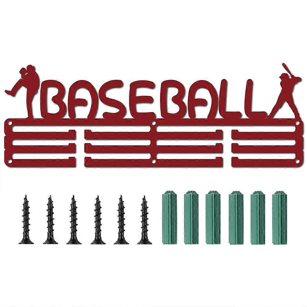 1Set Iron Medal Holder Frame Medals Display Hanger Rack with Screws Rectangle with Word Baseball Red 139x400mm