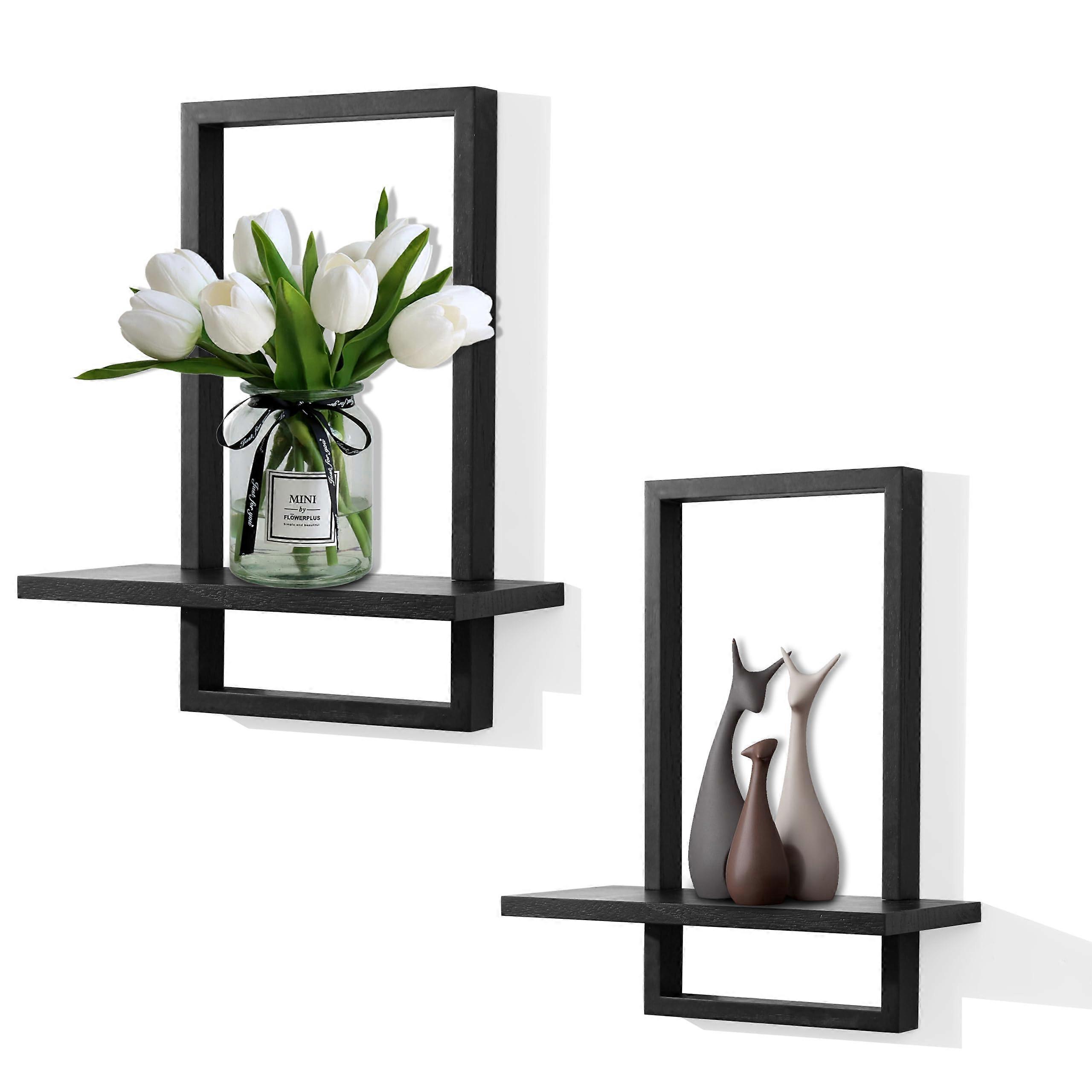 Set of 2 Square Solid Wood Floating Shelves - Modern Wall Storage for Living Room & Office
