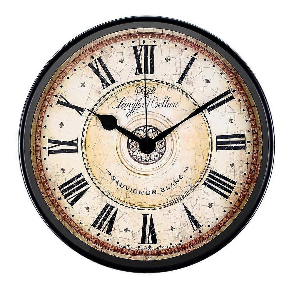 Retro European Style Wall Clock 12 Inch Non-Ticking Battery Operated Easy To Read Indoor Decor