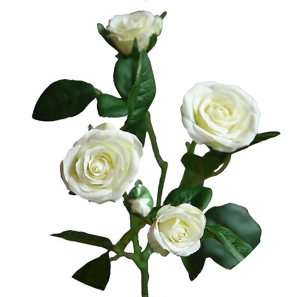 Rose artificiali fiori 5 capolini rami corti simulazione bouquet floreale bianco