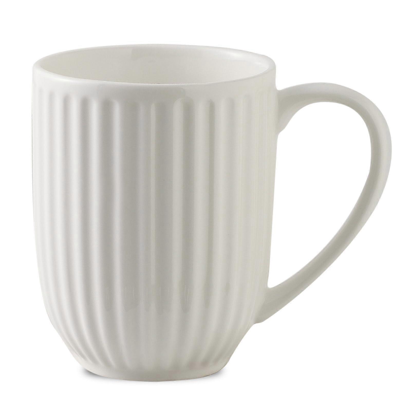 20 oz Ribbed Ceramic Mug - Dishwasher Safe, Durable Coffee Cup, Microwave Compatible, Elegant Design in White