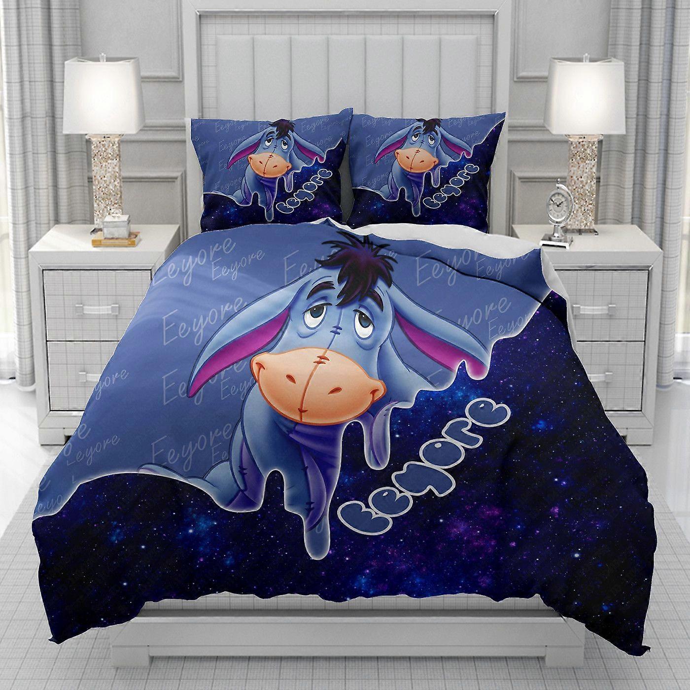 v946 Lakan Puh Eeyore stjärnklar himmelPåslakan Cove män kvinnor / barn KID Utskrift tecknad sängkläder Sängkläder Täcke Säng Mjuk 3-delad sängkläder Set (1 D