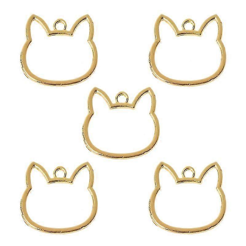 5 Pcs Open Bezel Setting Cat Head Metal Frame Uv Pendant For Diy Jewelry Making